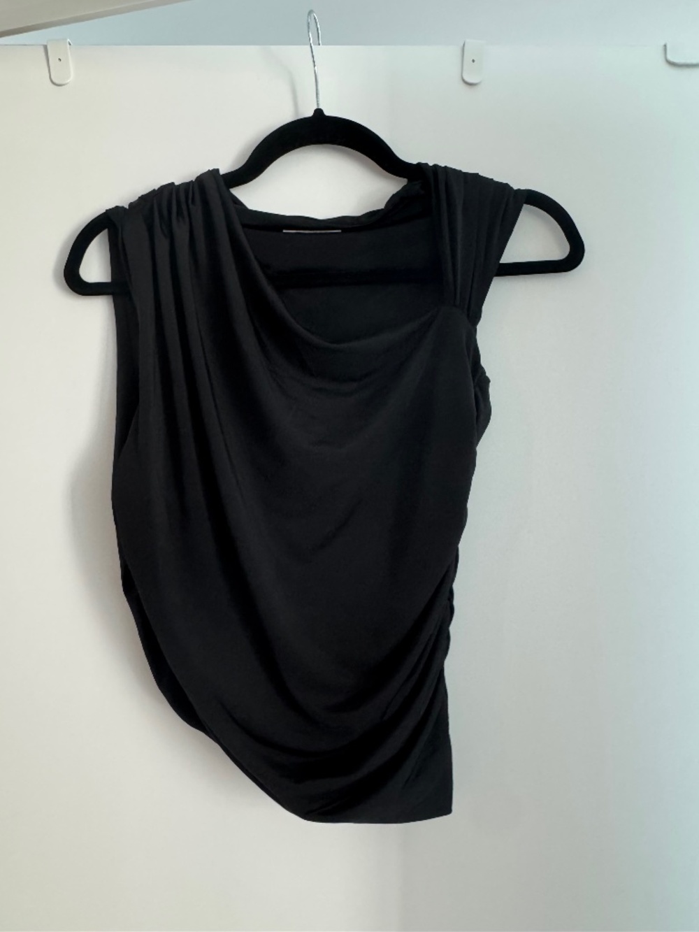 Meshki Asymmetrical Top with ruched peekaboo hem